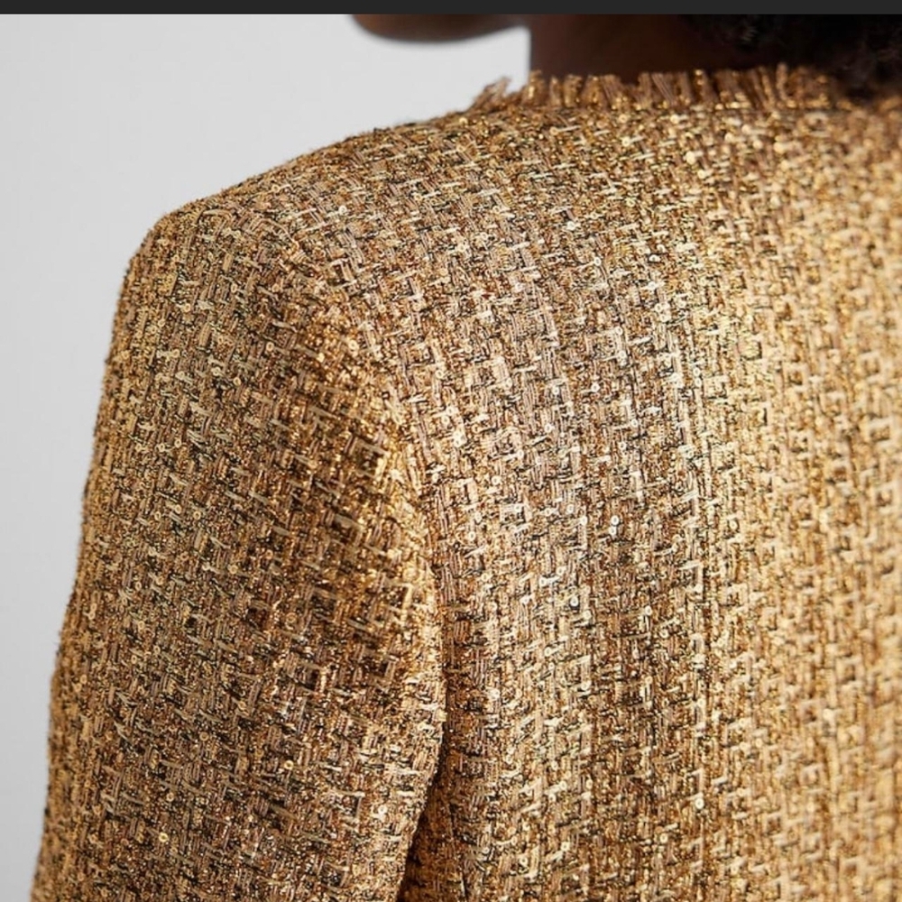 NWOT Women's  Express Metallic Tweed Fringe Trim Jacket SZ M - Picture 4 of 16